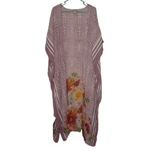 Nalini Mauve Floral Pattern Lightweight Duster Kimono Poncho Maxi One Size